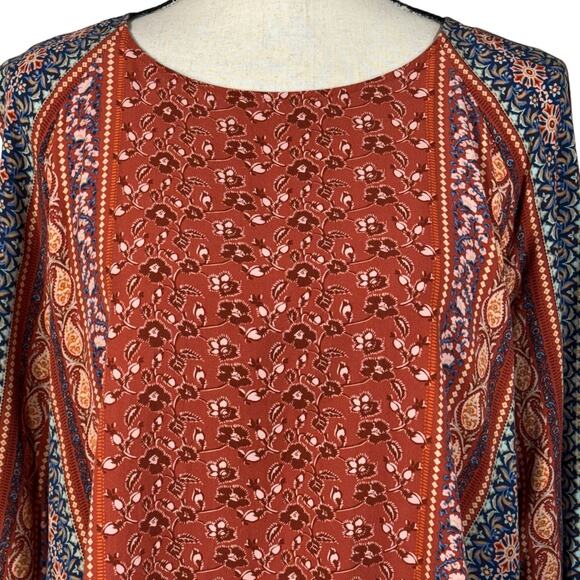 J Jill Large Top Floral 3/4 Sleeves Tie Keyhole Round Neck Lightweight Multi - Picture 2 of 10